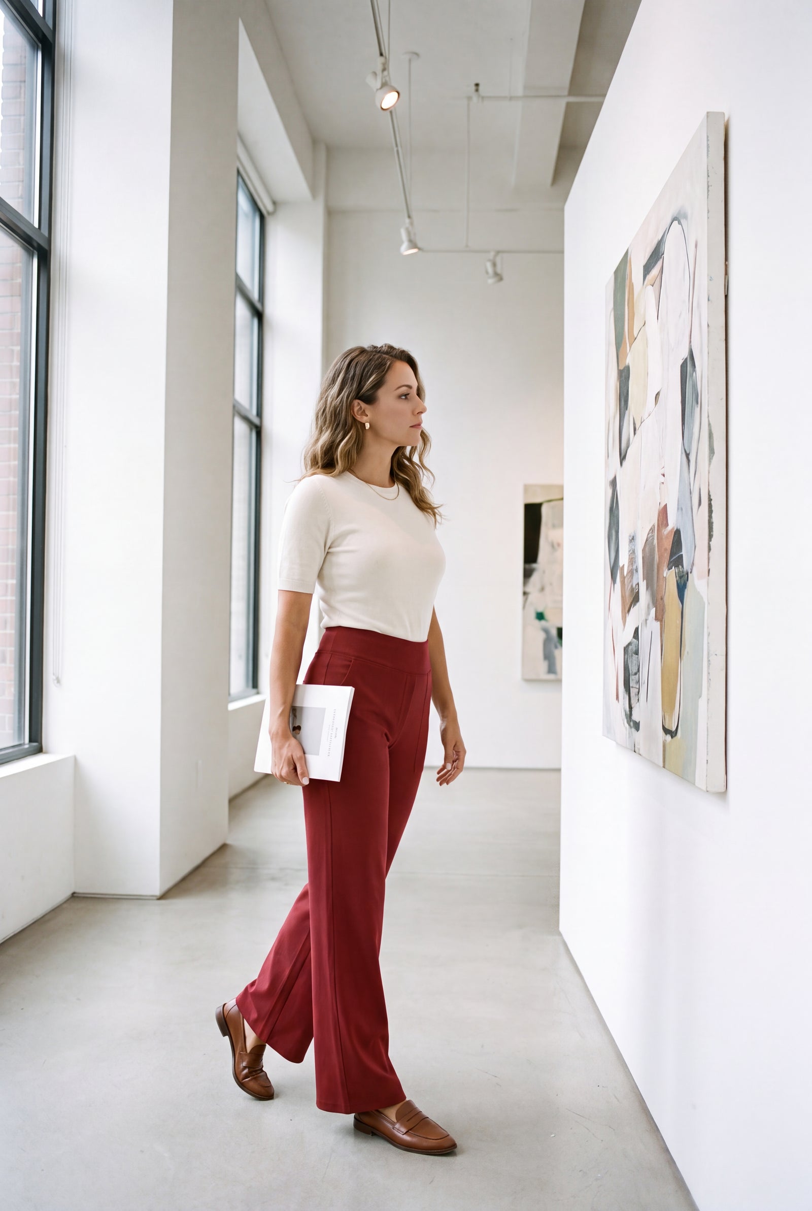 Women's Trousers High Waist Wide Leg in Red — lifestyle art gallery