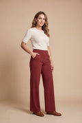 Women's Trousers High Waist Wide Leg in Red — studio full body