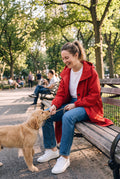 Women's Windbreaker Oversized Hooded in Red — park bench