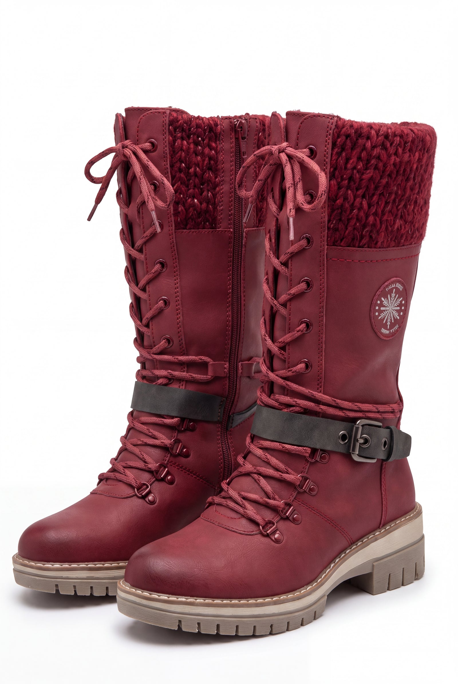 Women's Winter Boots Lace-Up High-Rise in Red — product clean