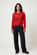 Red Women's Classic Collared Button-Down Cardigan Sweater - Photo 25