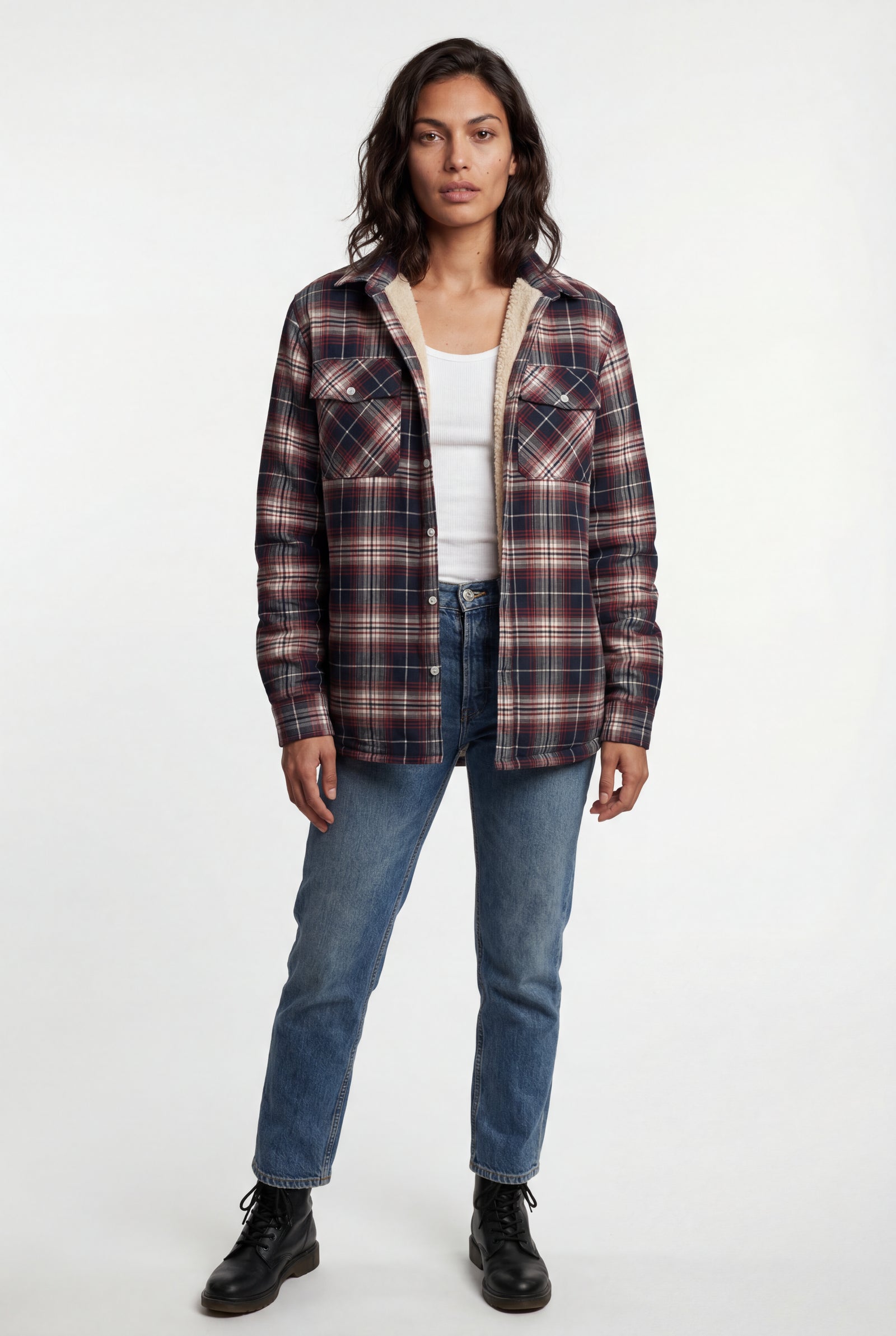 Red Women's -Lined Plaid Relaxed Shirt Jacket - Shirt jackets - Photo 31