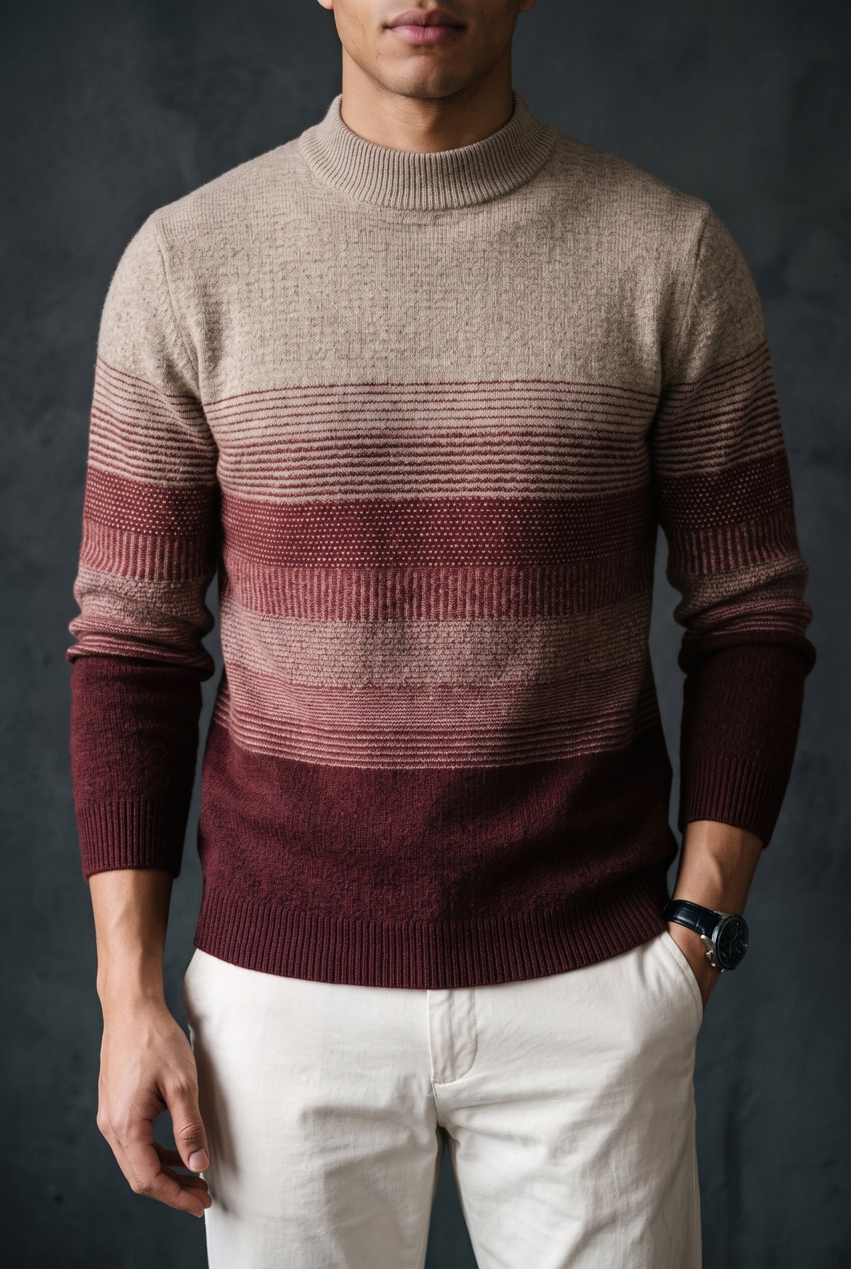 Wool Gradient Stripe Sweater in Red — studio front