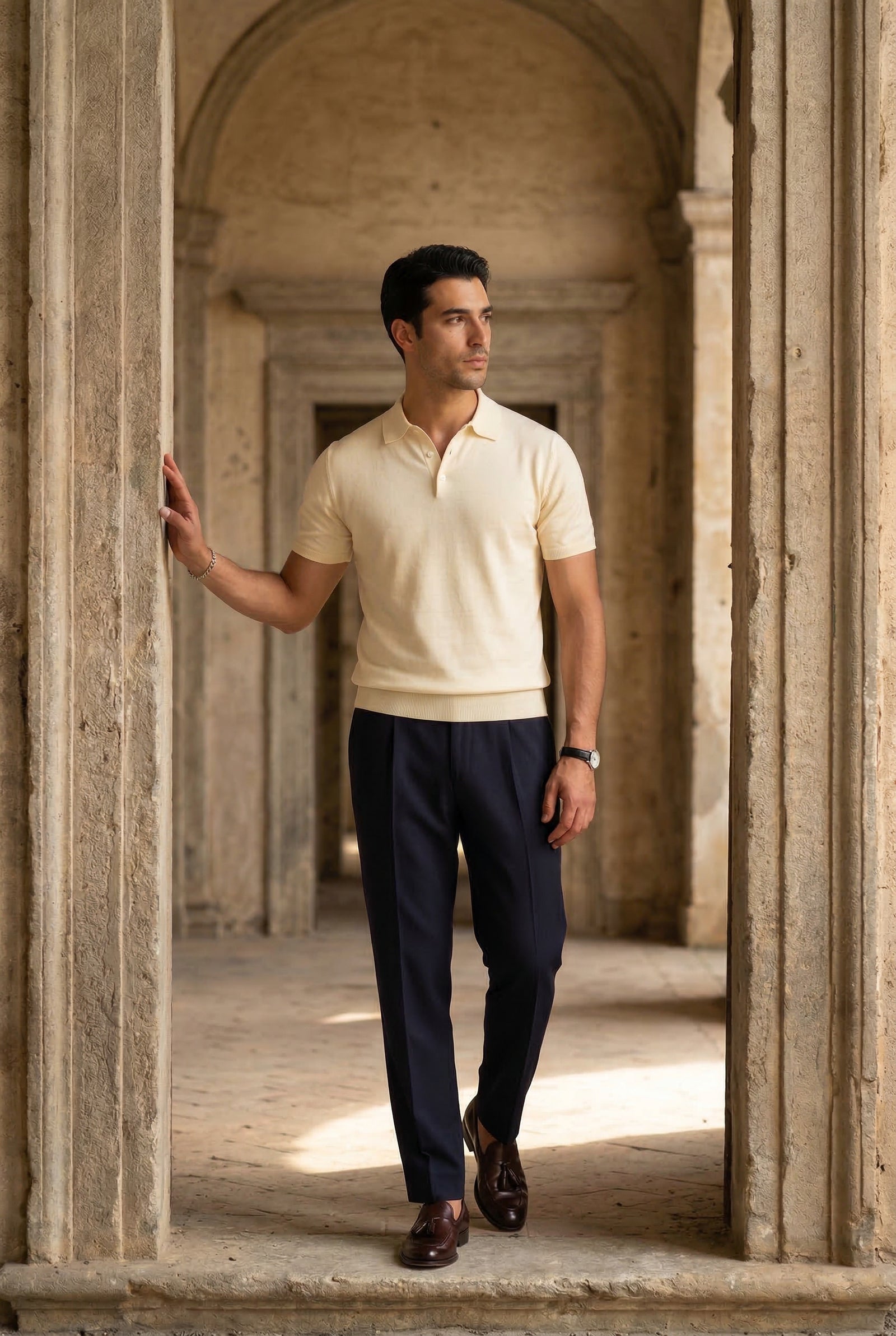 Cream Fine Tailored Short Sleeve Polo Shirt - Polo shirts - Photo 6