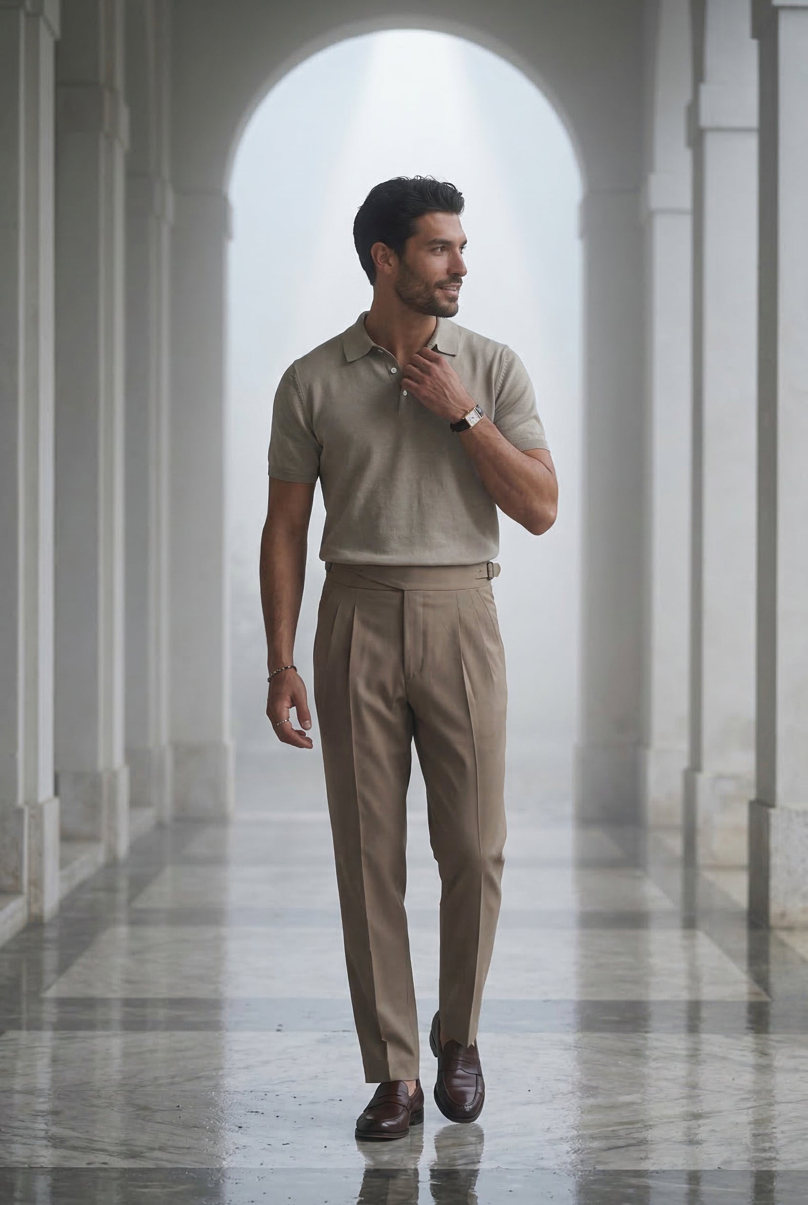 Taupe Fine Tailored Short Sleeve Polo Shirt - Polo shirts - Photo 8