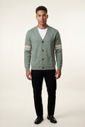 Sage Green Contrast Stripe Sleeve Button-front Cardigan Sweater - Men's cardigan - Photo 1