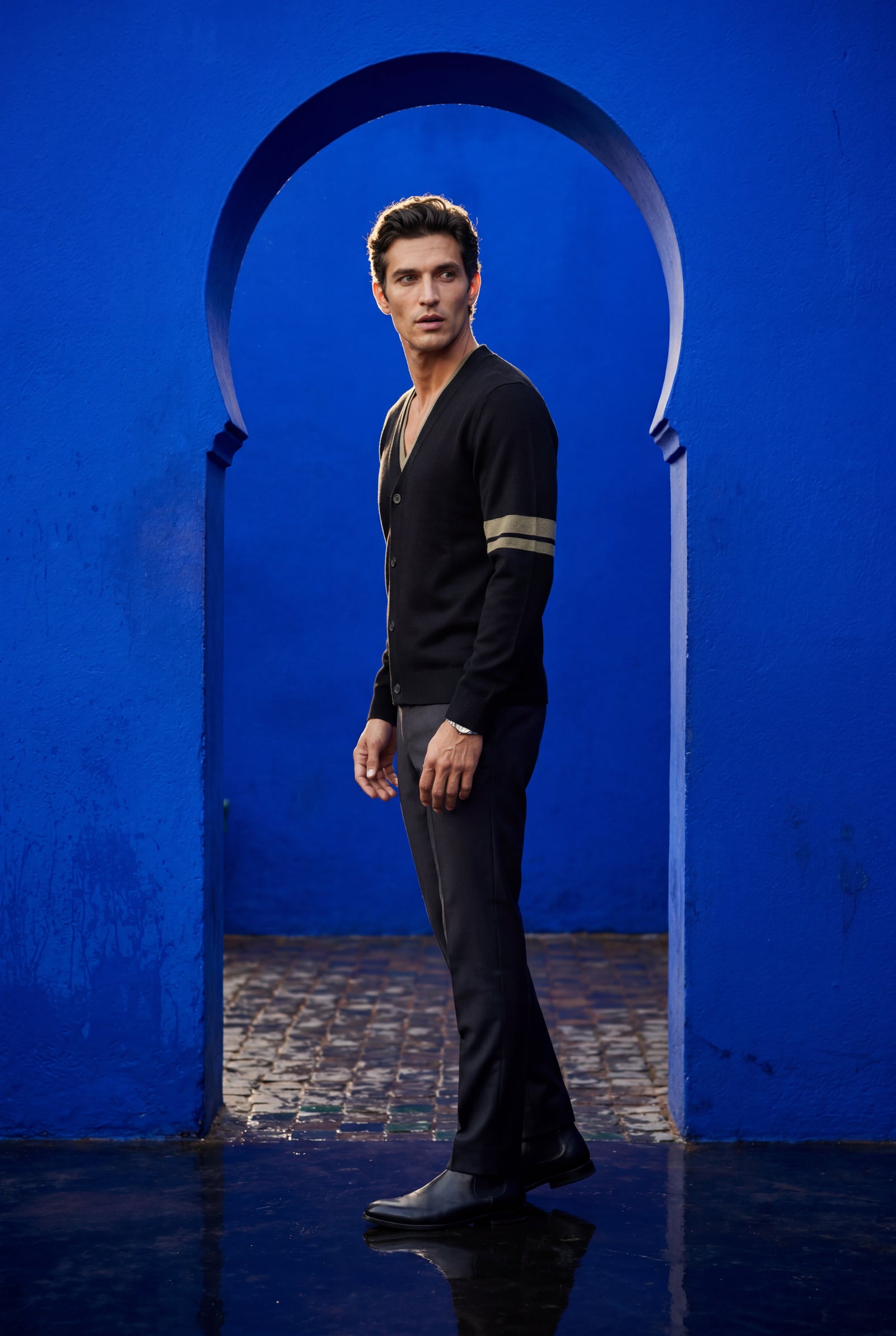 Black Contrast Stripe Sleeve Button-front Cardigan Sweater - Men's cardigan - Photo 10