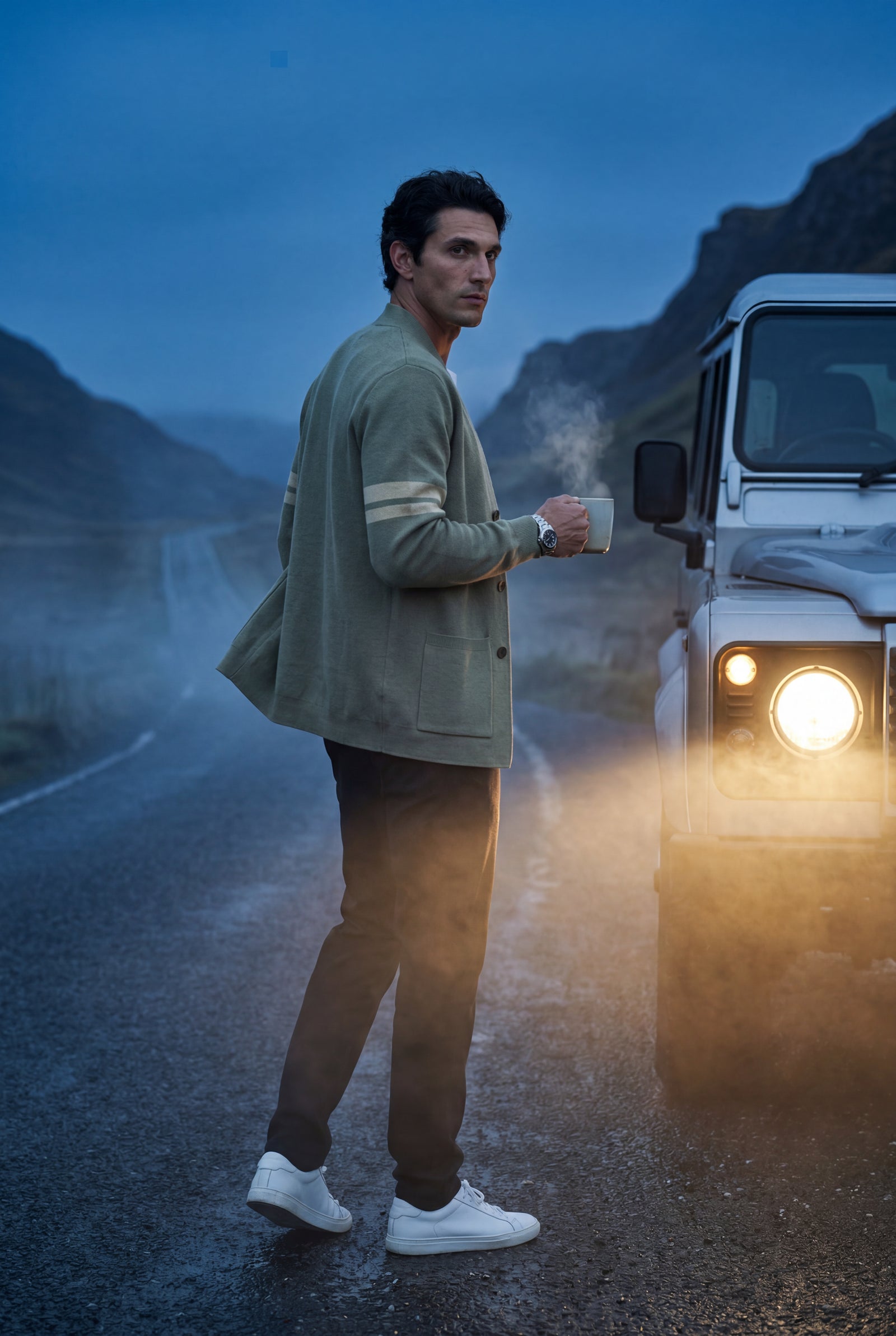 Olive Grey Contrast Stripe Sleeve Button-front Cardigan Sweater - Men's cardigan - Photo 14