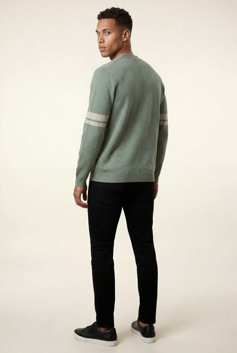 Sage Green Contrast Stripe Sleeve Button-front Cardigan Sweater - Men's cardigan - Photo 3