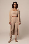 Sand Beige Longline Cardigan 3-piece Ribbed Loungewear Set - Photo 14
