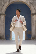Sand Beige Notch Lapel Tailored Two Piece Suit with Slim Cropped Trousers - Photo 12