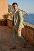 Light Green Notch Lapel Tailored Two Piece Suit with Slim Cropped Trousers - Photo 3