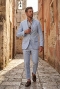 Light Blue Notch Lapel Tailored Two Piece Suit with Slim Cropped Trousers - Photo 4