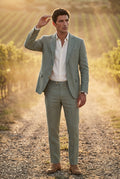 Light Green Notch Lapel Tailored Two Piece Suit with Slim Cropped Trousers - Photo 5