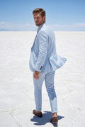 Light Blue Notch Lapel Tailored Two Piece Suit with Slim Cropped Trousers - Photo 8