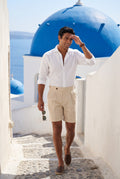Sand Beige Pleated Tailored Bermuda Shorts with Side Adjusters - Casual shorts - Photo 6