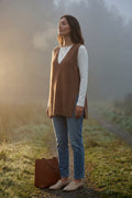 Brown Sleeveless V-neck Cardigan Dress with Pocket - Sleeveless cardigan - Photo 15