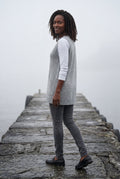Gray Sleeveless V-neck Cardigan Dress with Pocket - Sleeveless cardigan - Photo 8