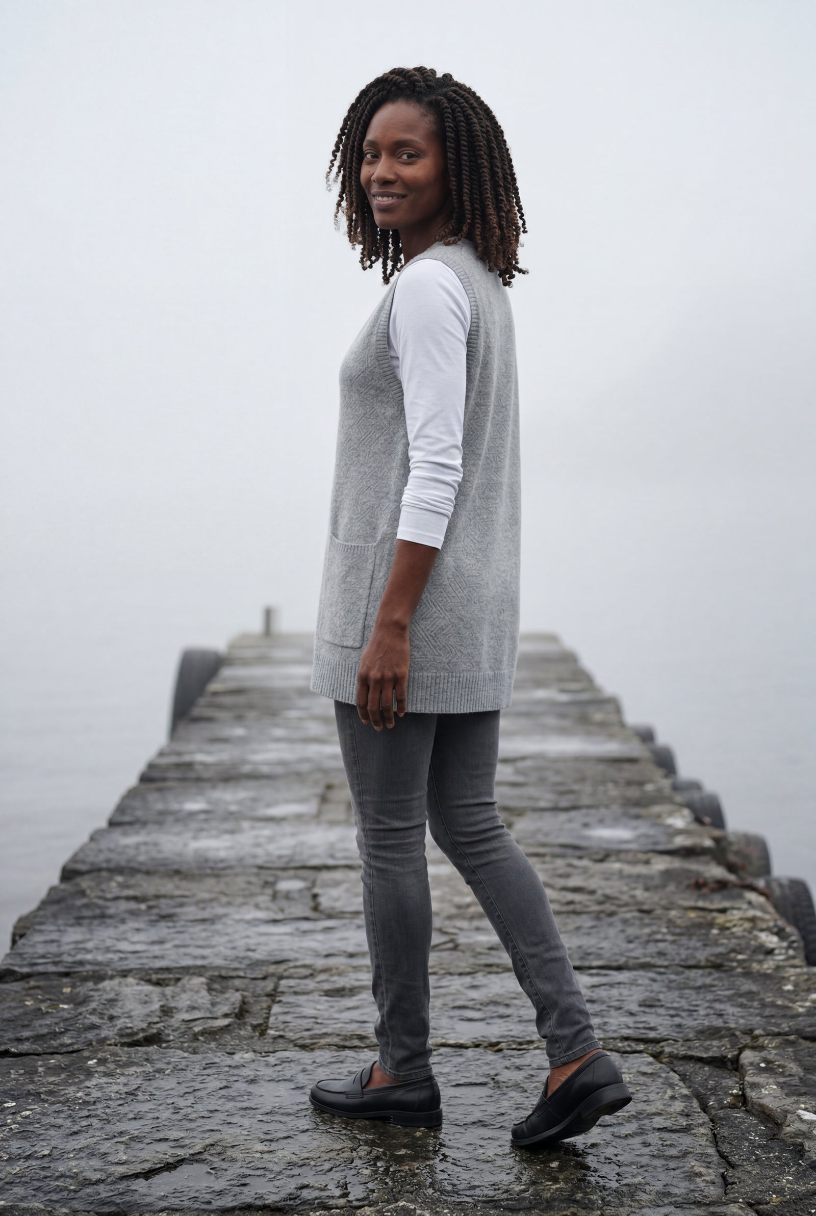 Gray Sleeveless V-neck Cardigan Dress with Pocket - Sleeveless cardigan - Photo 8