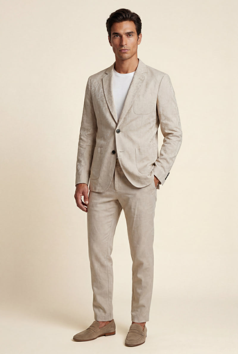 Sand Beige Textured Sand Beige Single-breasted Suit Jacket - Men's suit jackets - Photo 1