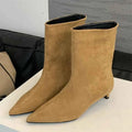 Sand Yellow Pointed Toe Kitten Heel Ankle Boots - Photo 5