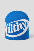 Acrylic Knit Beanie in Sapphire — studio front