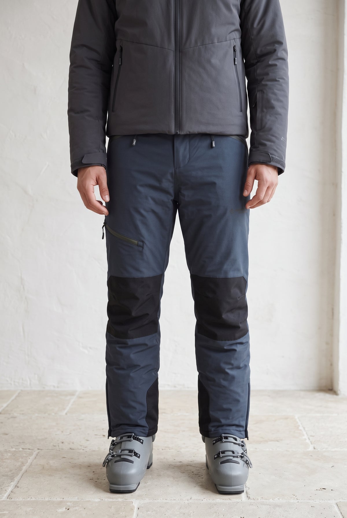 Detachable Bib Ski Trousers in Sea Blue — studio front