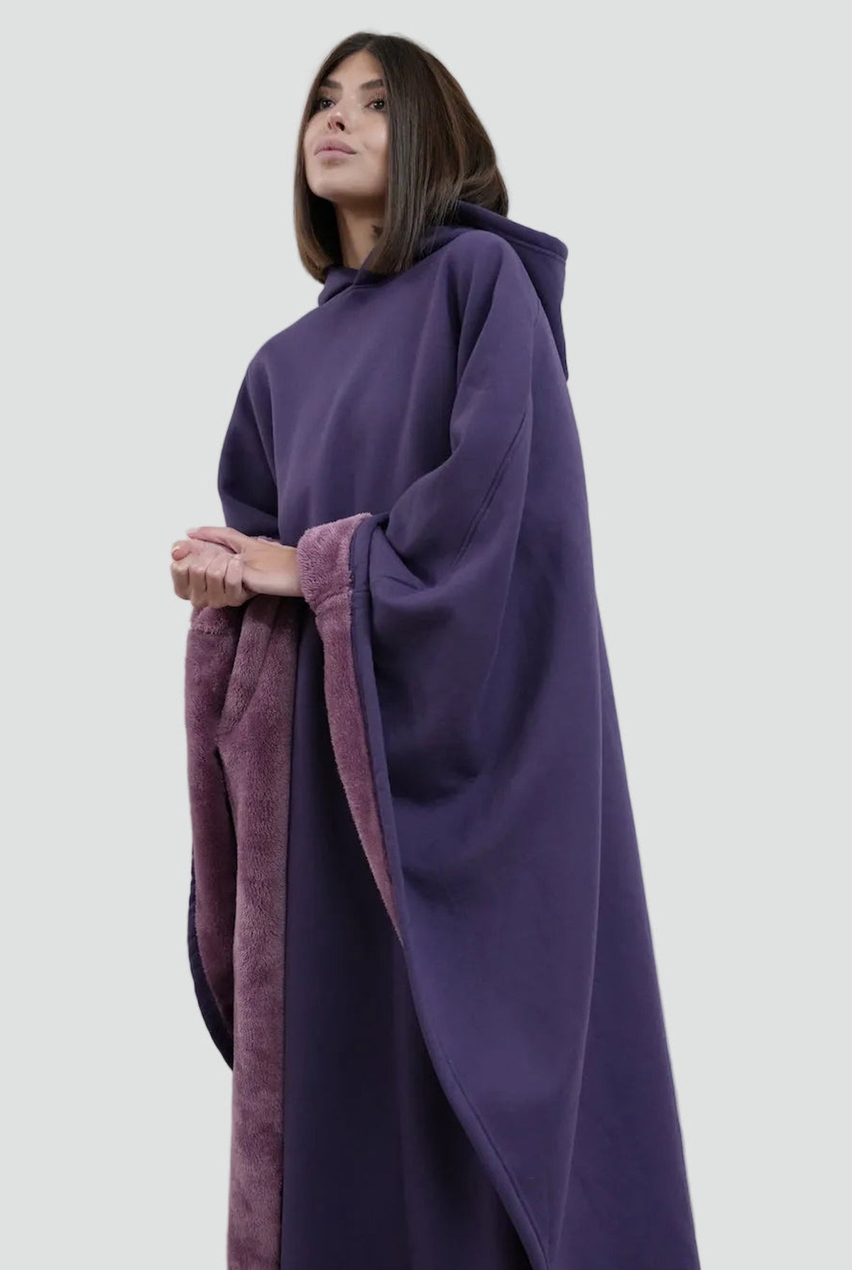 Fleece-Lined Hooded Blanket in Secret — side