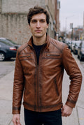 Leather Biker Jacket in Sienna — lifestyle