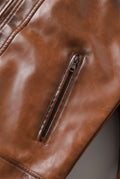 Leather Biker Jacket in Sienna — studio detail