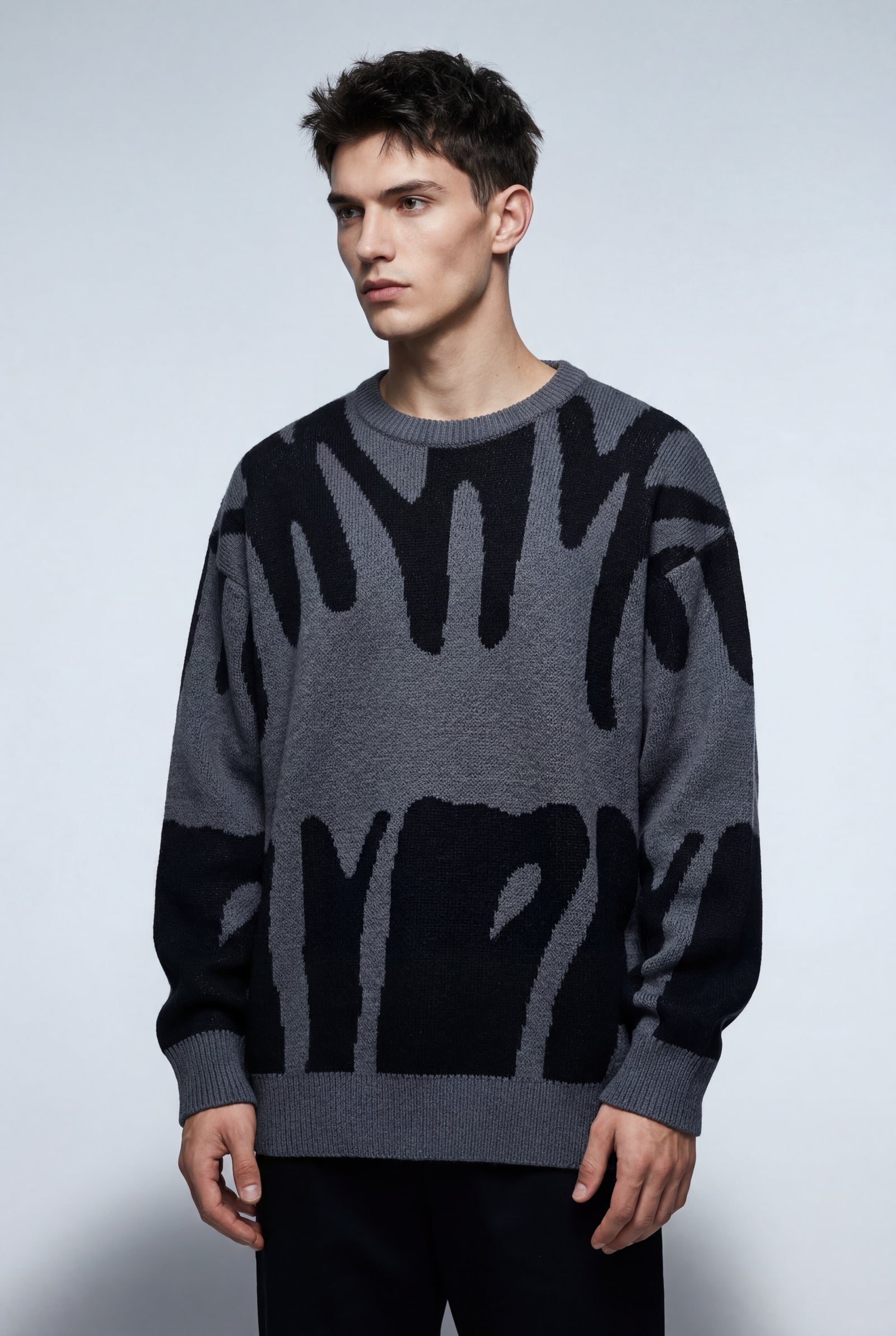 Silver Abstract Intarsia Relaxed Crew Neck Jumper - Knitted jumper - Photo 10