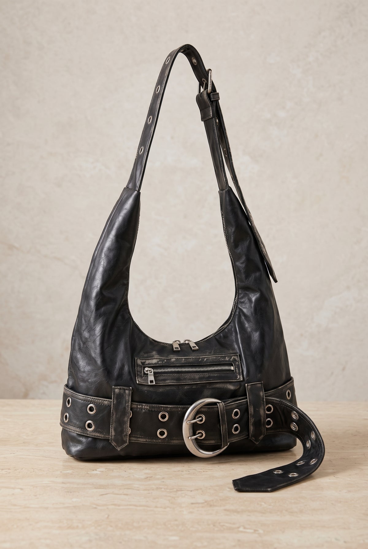 Convertible Hobo Bag in Silver Black — studio front