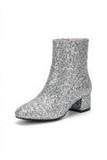 Silver Glitter Block Heel Ankle Boots with Side Zip - Photo 1