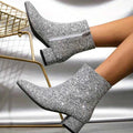 Glitter Block Heel Ankle Boots with Side Zip - Photo 2