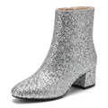 Glitter Block Heel Ankle Boots with Side Zip - Photo 3