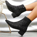 Glitter Block Heel Ankle Boots with Side Zip - Photo 4