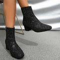 Glitter Block Heel Ankle Boots with Side Zip - Photo 7