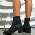 Glitter Block Heel Ankle Boots with Side Zip - Photo 8