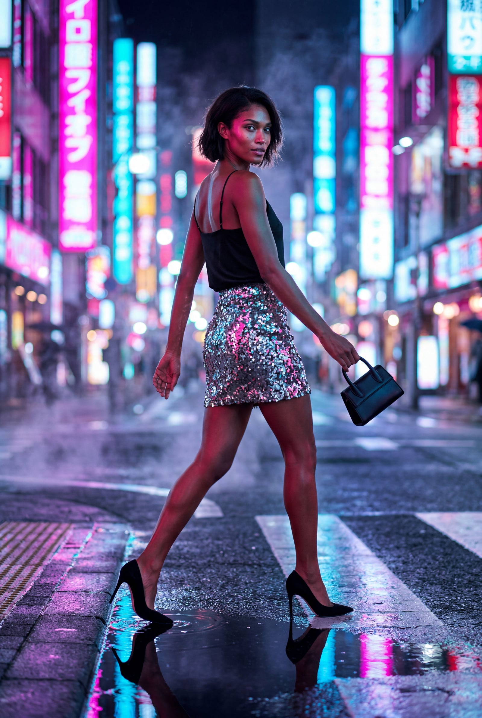 Silver High-shine Fitted Mini Skirt - Midi skirt - Photo 4