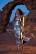 Silver High-slit Metallic Bodycon Maxi Dress - Photo 4