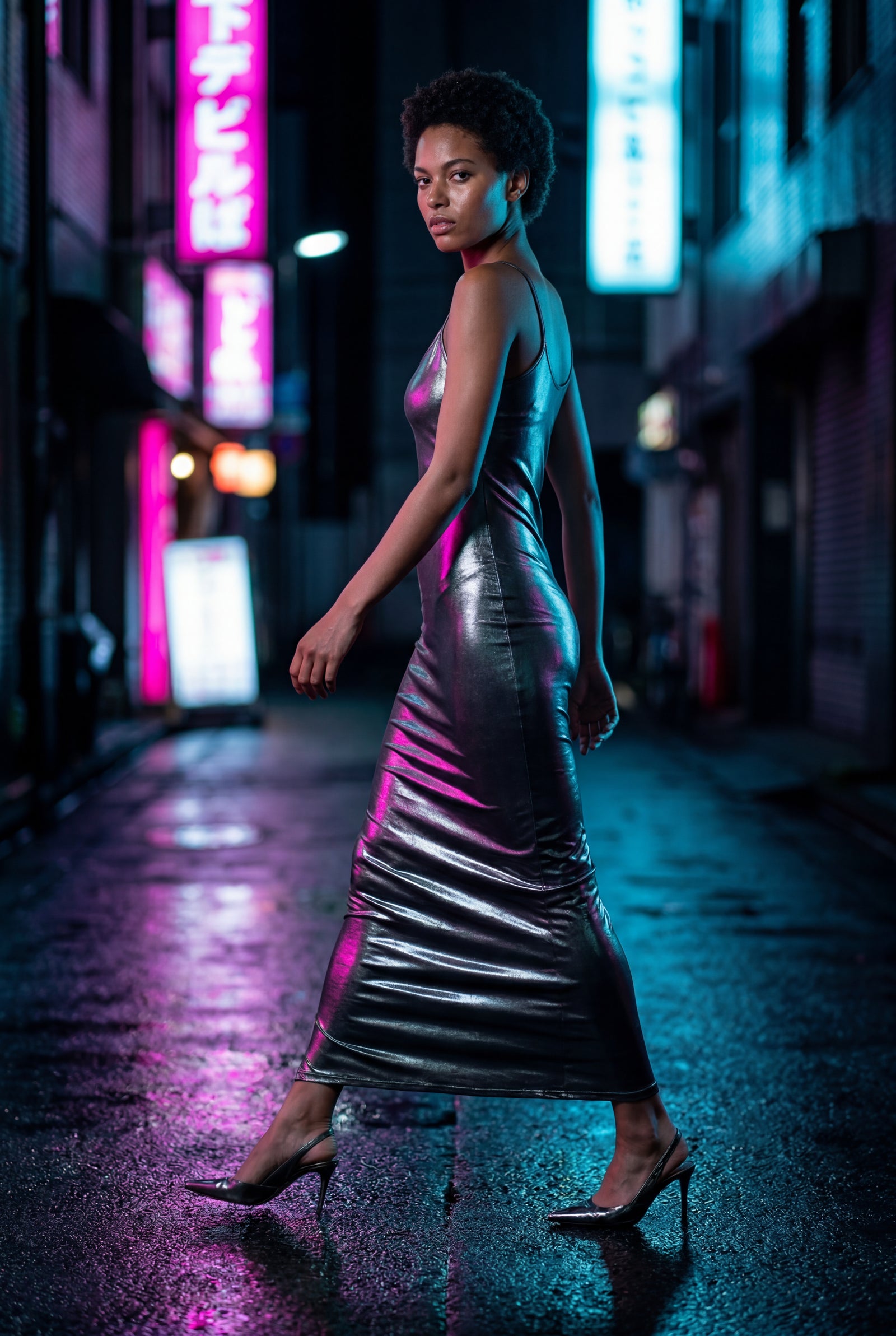 Gray High-slit Metallic Bodycon Maxi Dress - Photo 6