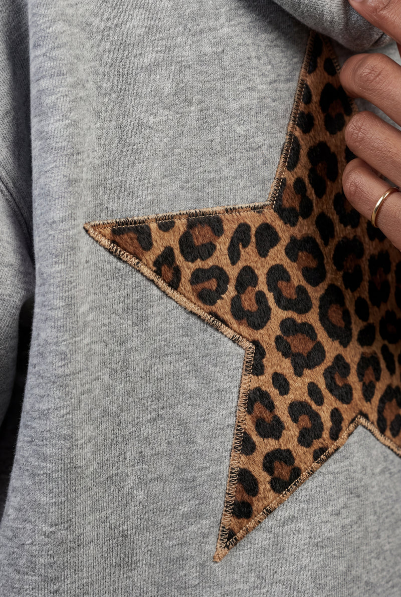 Silver Leopard Print Star Back Oversized Hoodie - Photo 4