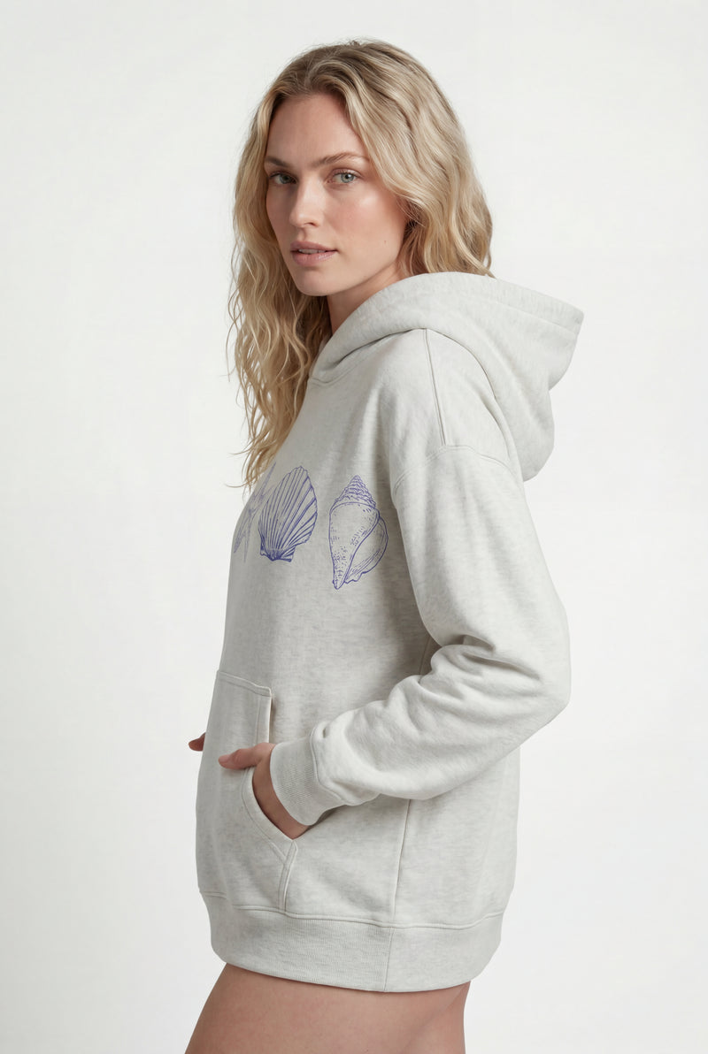 Silver Light Heather Grey Graphic Seashell Relaxed Fit Hoodie - Graphic hoodie - Photo 1