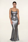 Silver Liquid Metallic Bodycon Maxi Dress with Cami Straps - Bodycon dress - Photo 7
