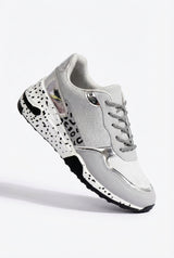 Silver Metallic Panel Chunky Animal Print Walking Sneakers - Photo 1