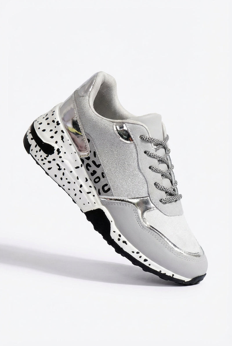 Silver Metallic Panel Chunky Animal Print Walking Sneakers - Photo 1