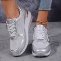 Silver Metallic Wedge Platform Sneakers with Side Zip - Casual sneakers - Photo 3