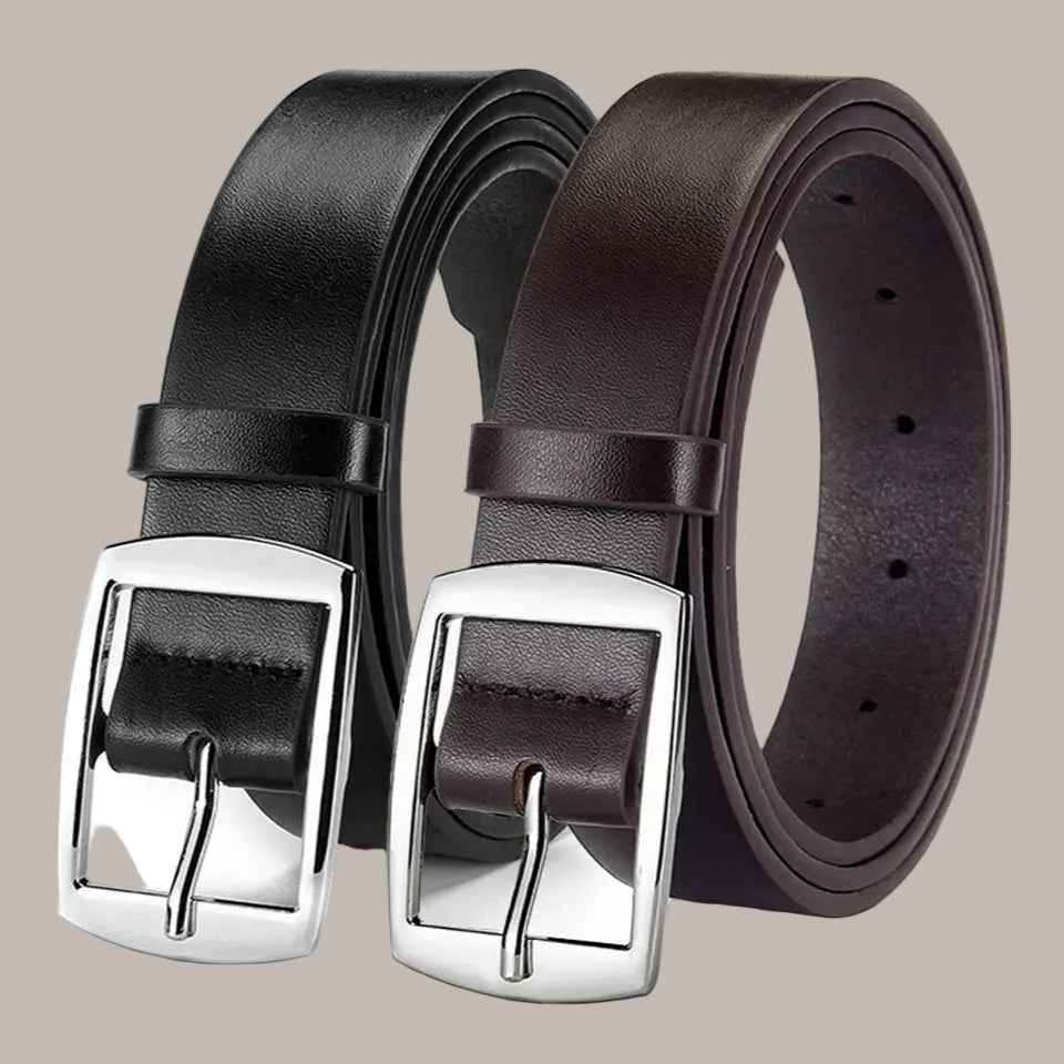 Black Rectangular Buckle Classic Dress Belt with Smooth Finish - Dress belts - Photo 4