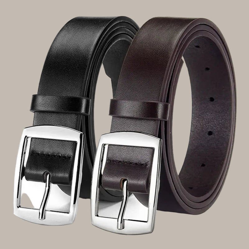 Black Rectangular Buckle Classic Dress Belt with Smooth Finish - Dress belts - Photo 4