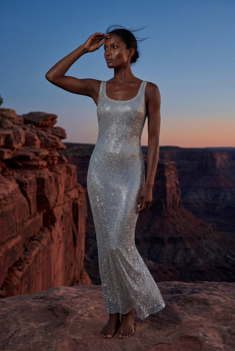 Silver Silver Bodycon Floor Length Maxi Dress - Photo 4